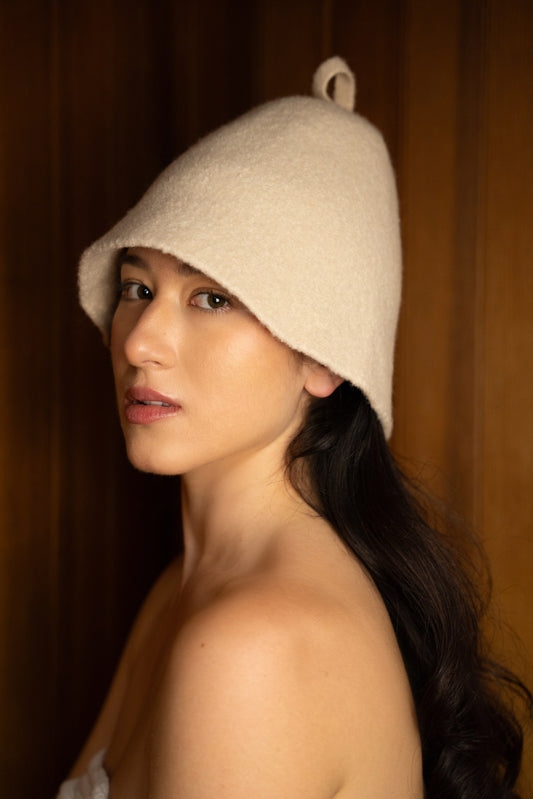 Merino Wool Sauna Hat Ultra Soft - Oat milk - LoylyCraft