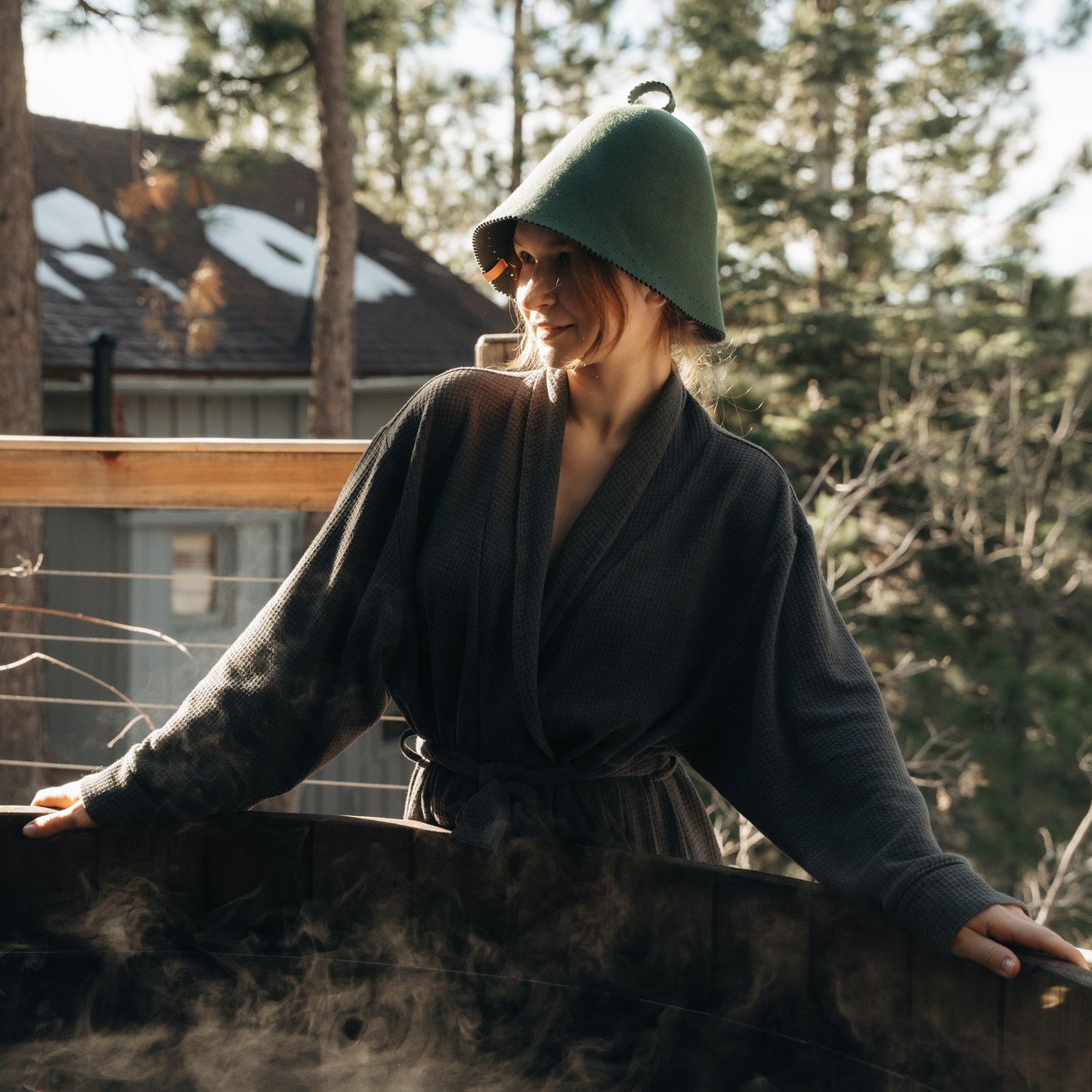 Merino Wool Felt Sauna Hat – Juniper color