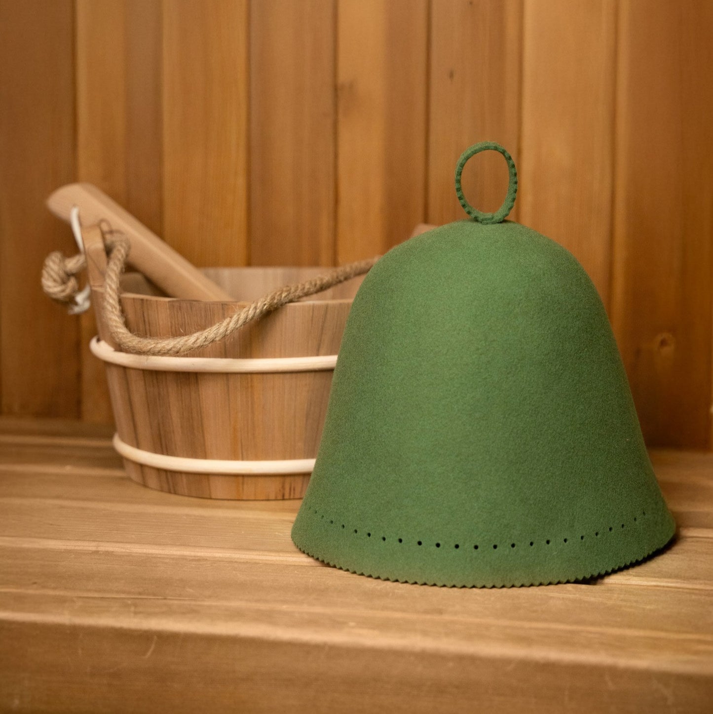 Goat Wool Felt Sauna Hat – Moss color