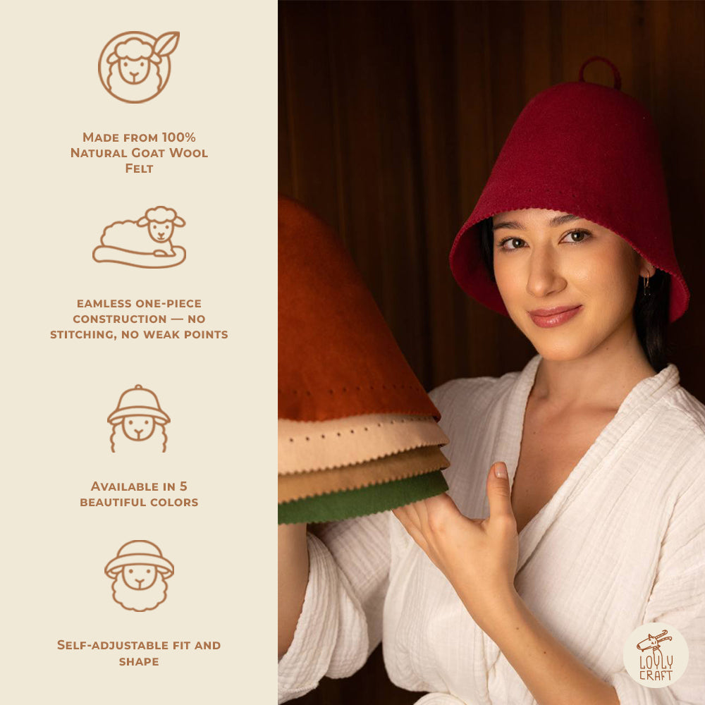 Goat Wool Felt Sauna Hat – Moss color