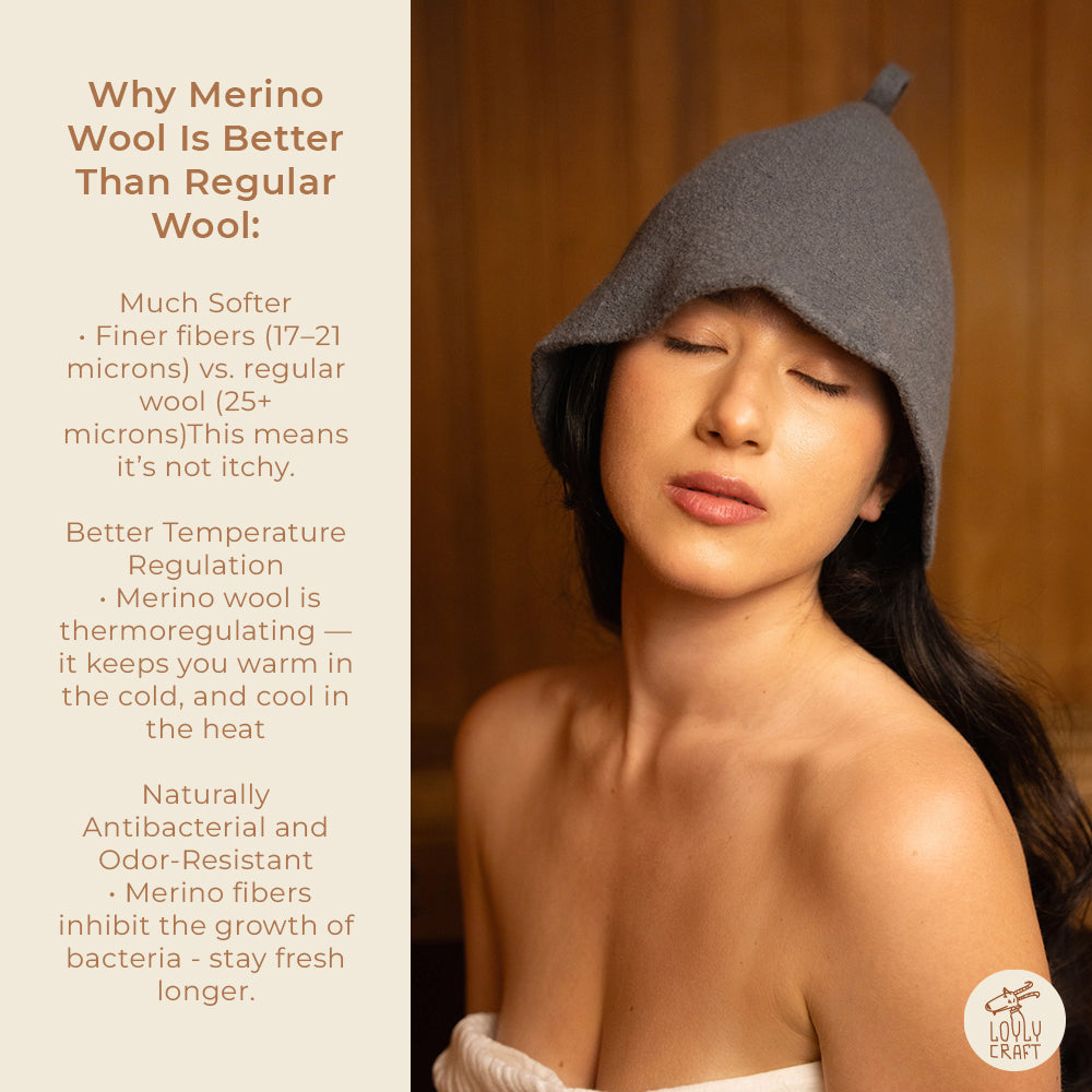 Merino Wool Sauna Hat Ultra Software - Olive you - LoylyCraft