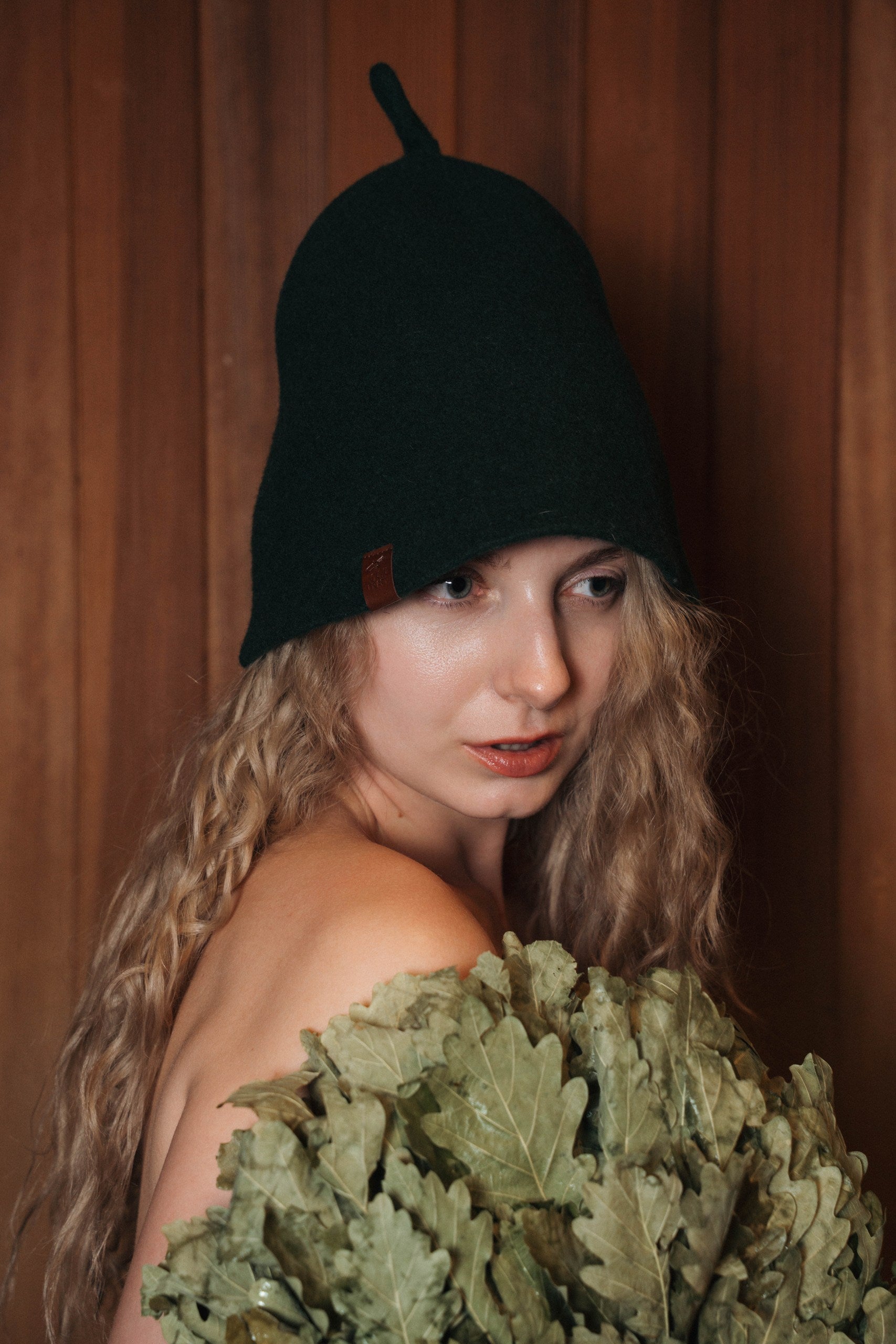 Stretchy Merino Wool Sauna Hat - Pine Green