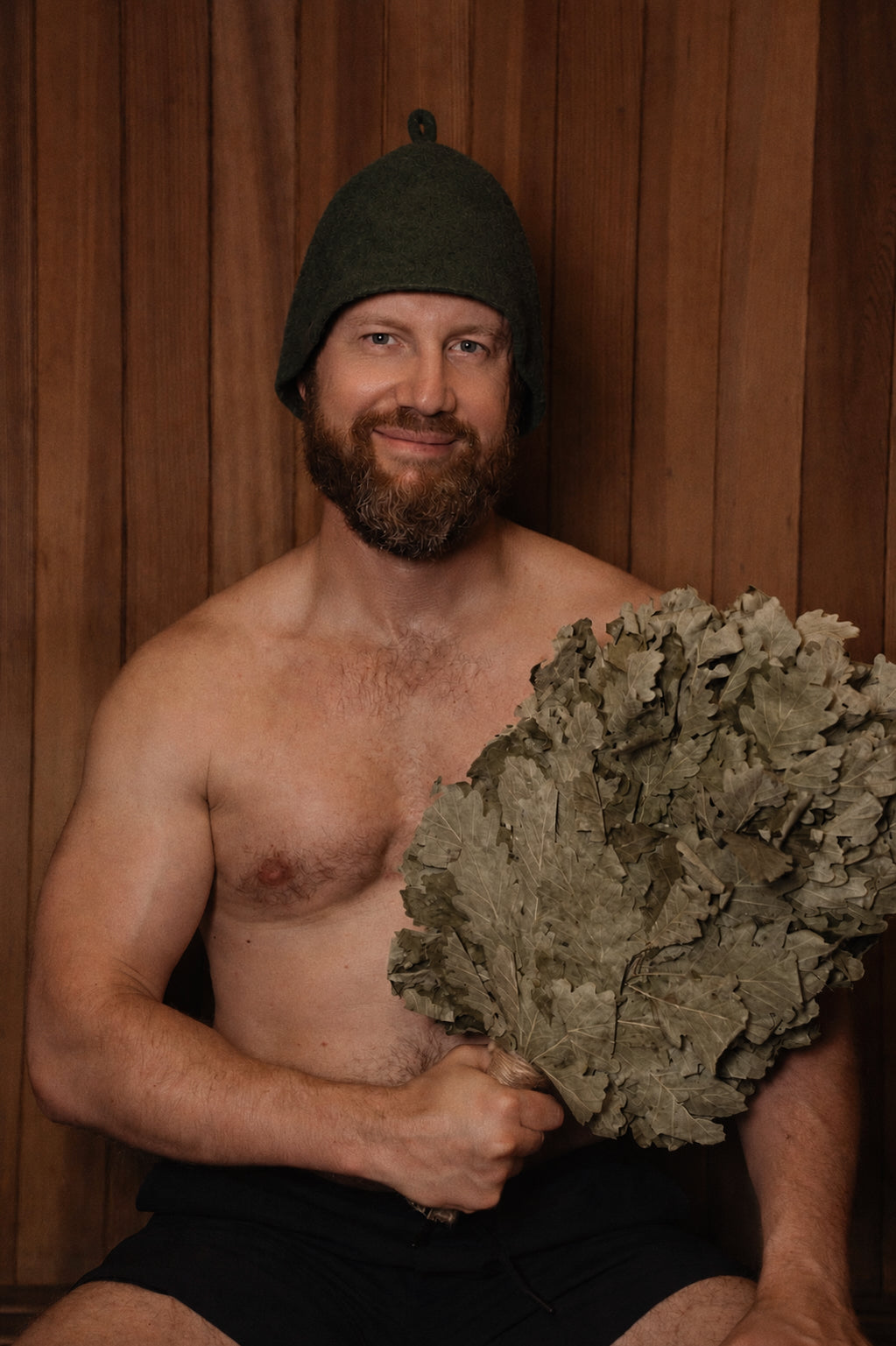 Stretchy Merino Wool Sauna Hat - Pine Green
