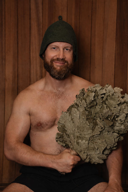 Stretchy Merino Wool Sauna Hat - Pine Green