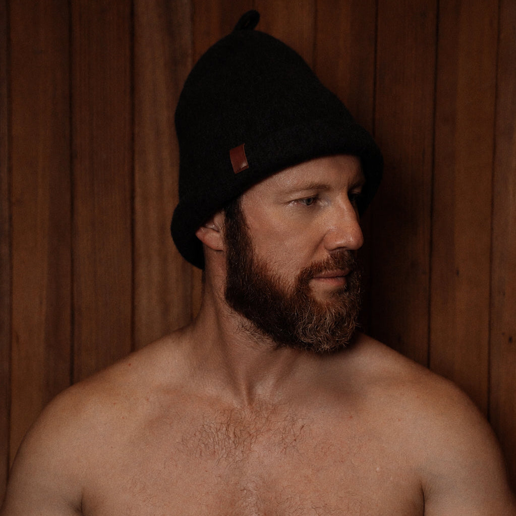 Stretchy Merino Wool Sauna Hat - Midnight Black